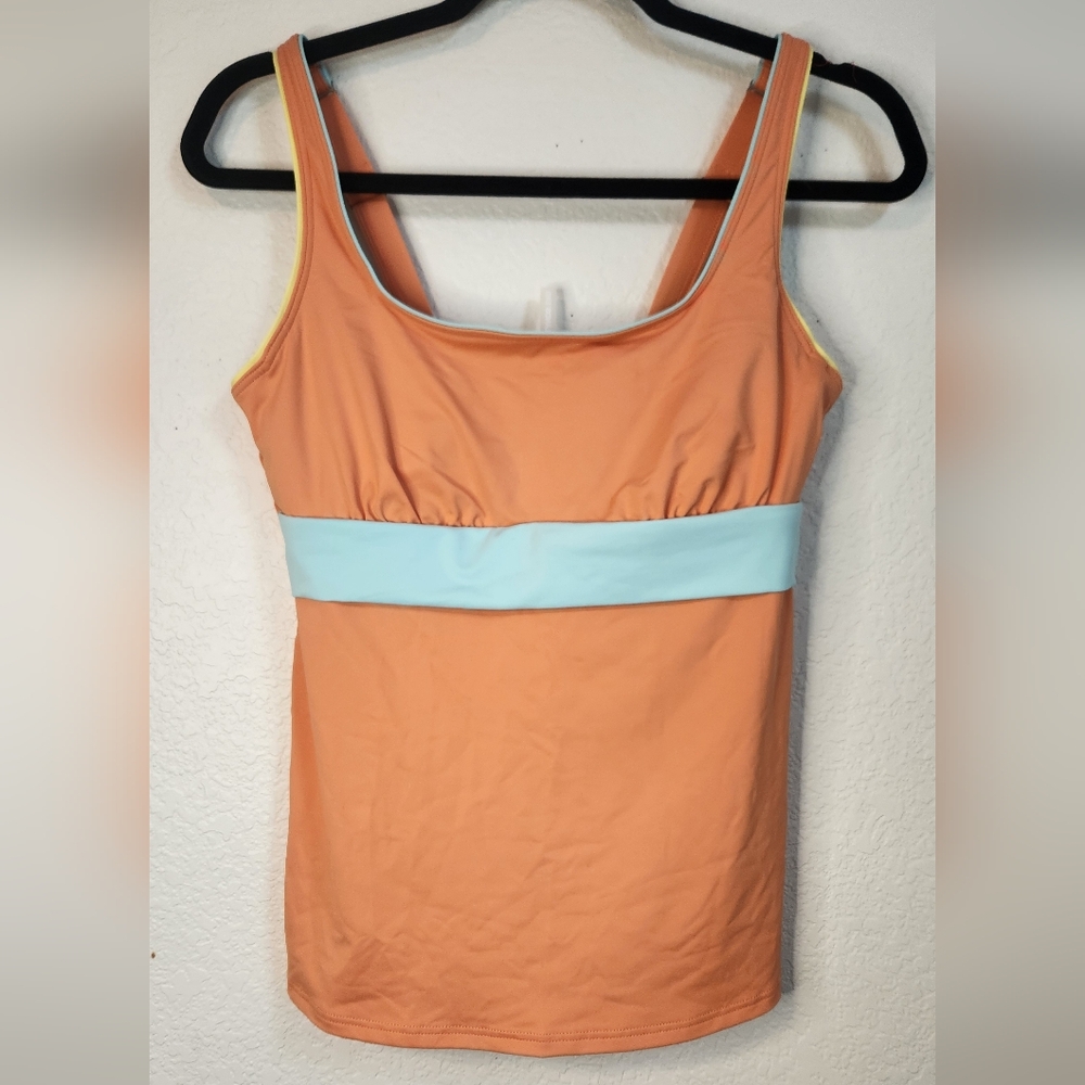 NWT Lands' End Women's Tankini Light Orange and Light Blue Swimtop, Size 8